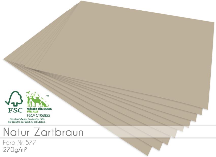 Cardstock "Natur" - Bastelpapier 270g/m² DIN A4 in natur zartbraun - 5 Bogen