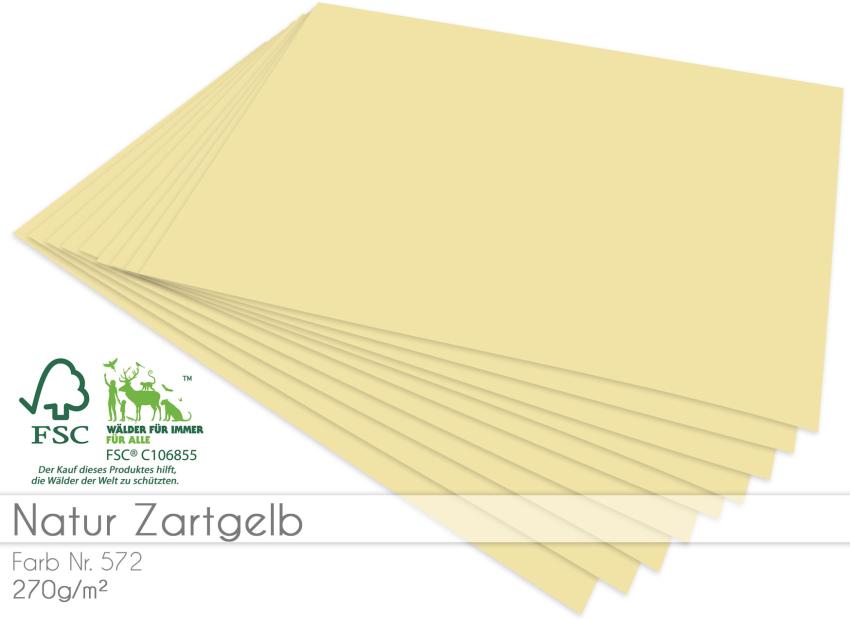 Cardstock "Natur" - Bastelpapier 270g/m² DIN A4 in natur zartgelb - 5 Bogen