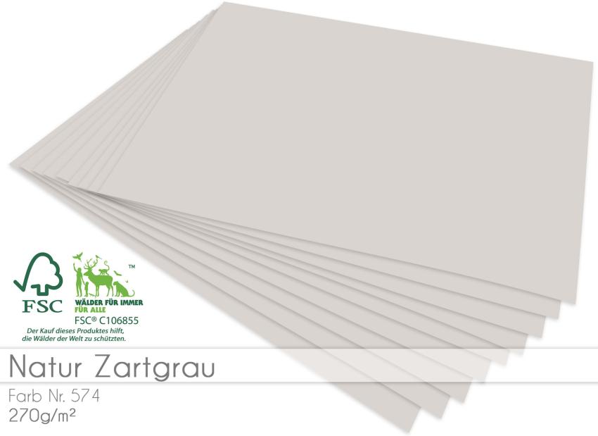Cardstock "Natur" - Bastelpapier 270g/m² DIN A4 in natur zartgrau - 5 Bogen