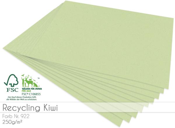 Cardstock "Recycling" - Bastelpapier 250g/m² DIN A4 in recycling kiwi - 5 Bogen