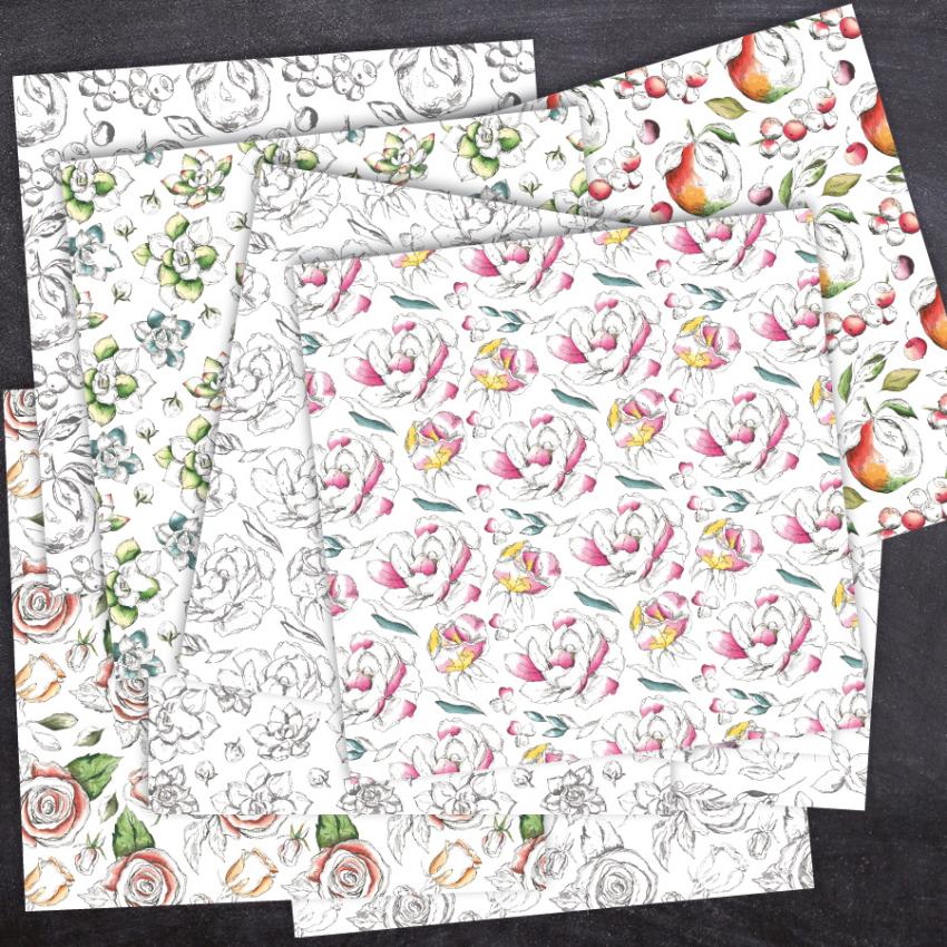 Designpapier "Aquarell Flowers" 6" 170g/m²