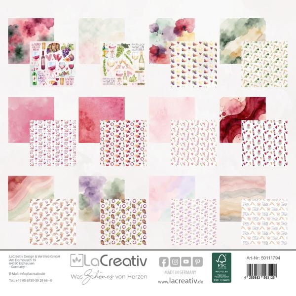 LaCreativ - Designpapier "Weinliebe" Paper Pack 6x6" - 24 Bogen