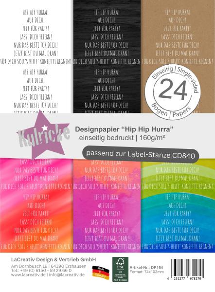 Kulricke Designpapier - "Hip Hip Hurra A7" Label Papier A7