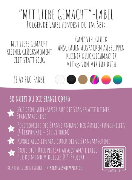 Kulricke Designpapier - "Mit Liebe gemacht A7" Label Papier A7