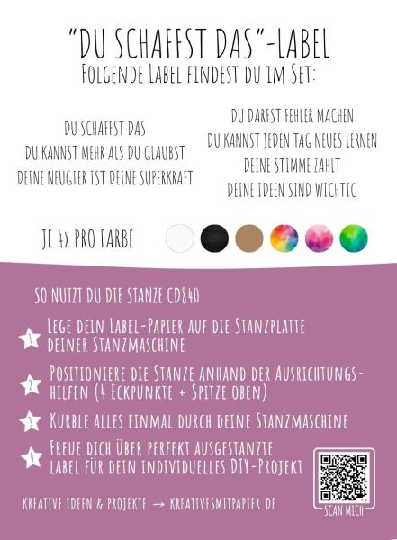 Kulricke Designpapier - "Du schaffst das" Label Papier A7