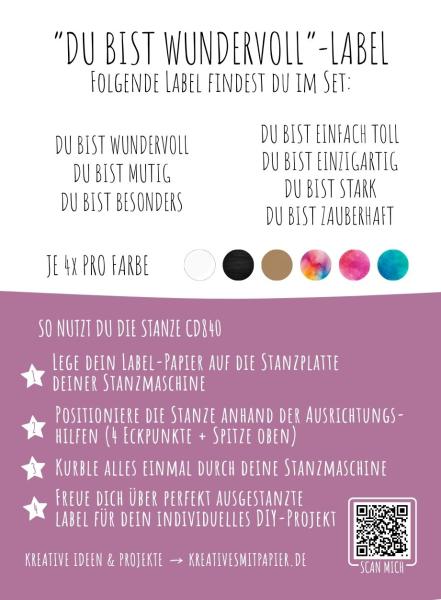 Kulricke Designpapier - "Du bist wundervoll" Label Papier A7