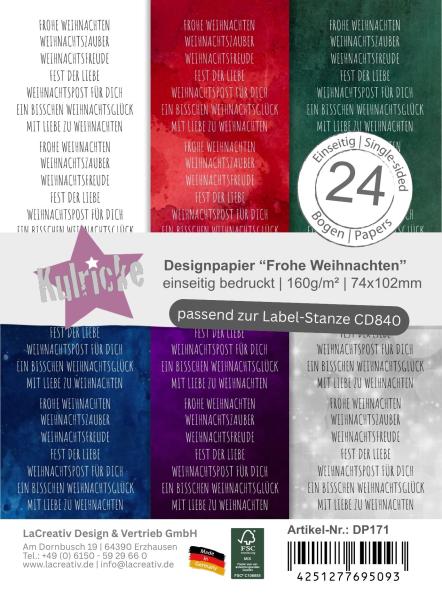 Kulricke Designpapier - "Frohe Weihnachten A7" Label Papier A7