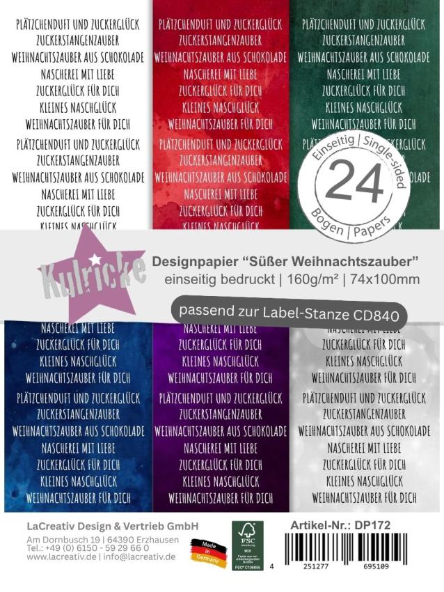 Kulricke Designpapier - "Süßer Weihnachtszauber A7" Label Papier A7