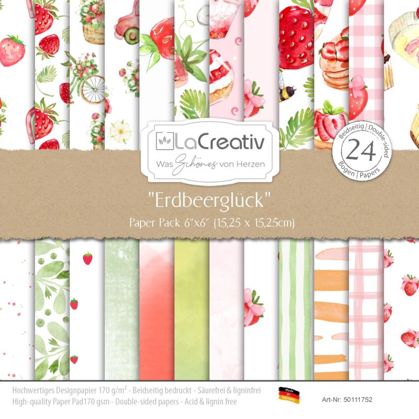 LaCreativ - Designpapier "Erdbeerglück" Paper Pack 6x6" - 24 Bogen