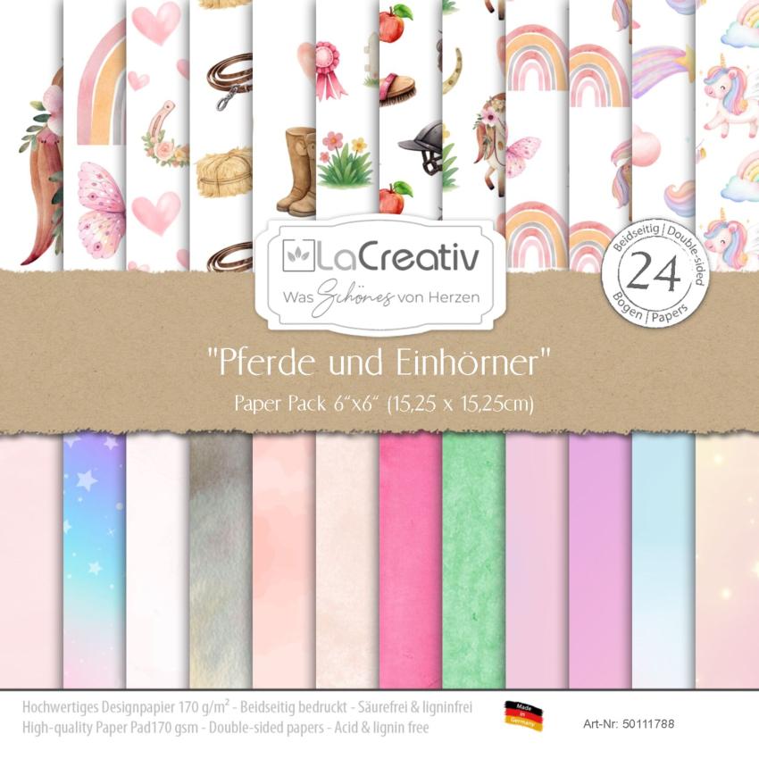 LaCreativ - Designpapier "Pferde und Einhörner" Paper Pack 6x6" - 24 Bogen