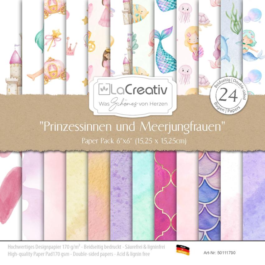 LaCreativ - Designpapier "Prinzessinnen und Meerjungfrauen" Paper Pack 6x6" - 24 Bogen
