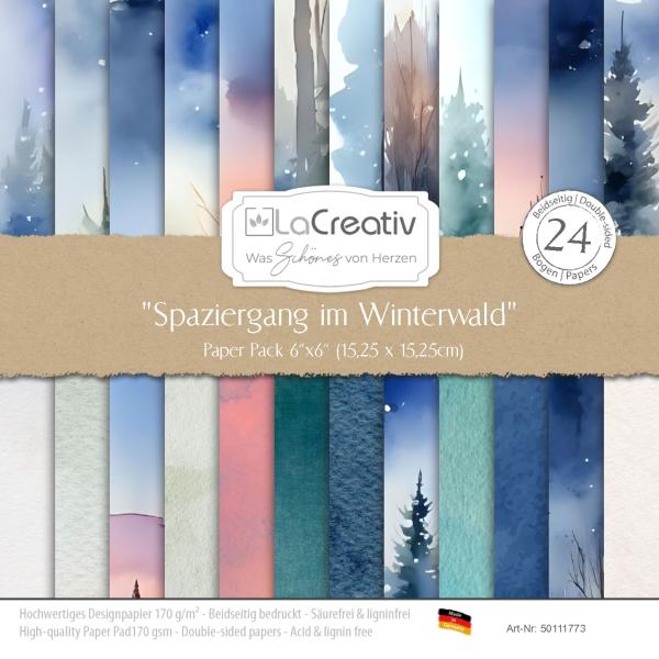 LaCreativ - Designpapier "Spaziergang im Winterwald" Paper Pack 6x6" - 24 Bogen