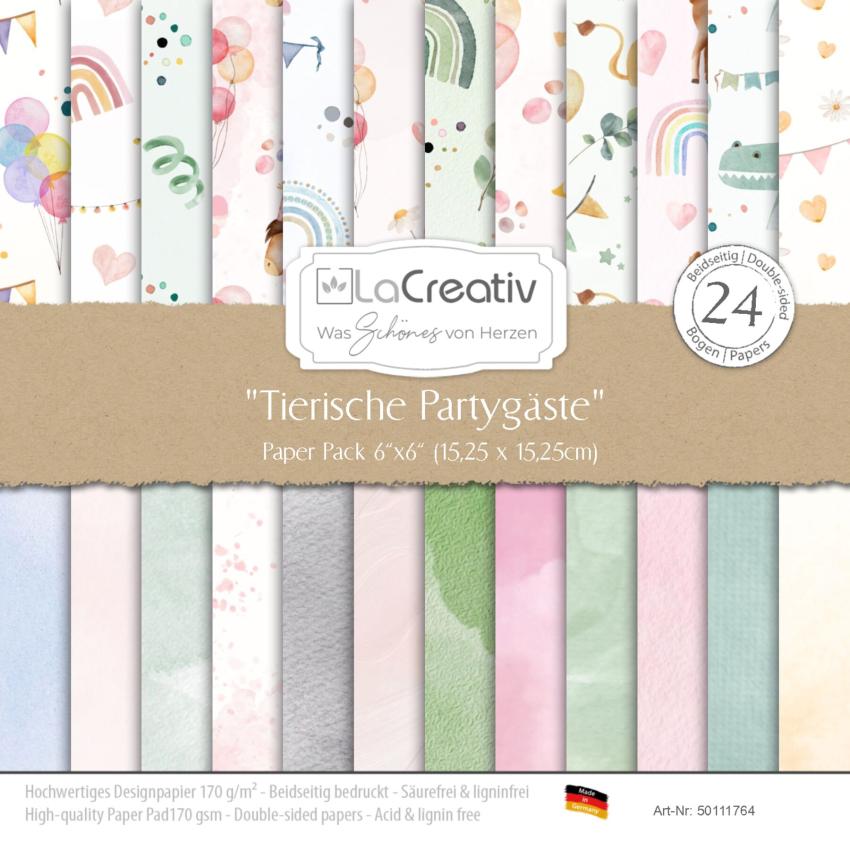 LaCreativ - Designpapier "Tierische Partygäste" Paper Pack 6x6" - 24 Bogen