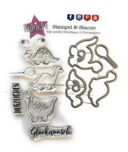 Kulricke Stempelset mit Stanze "Dino"  Clear Stamp / Die
