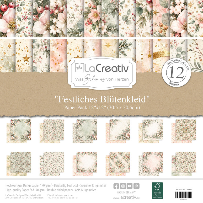 LaCreativ - Designpapier "Festliches Blütenkleid" Paper Pack 12x12" - 12 Bogen