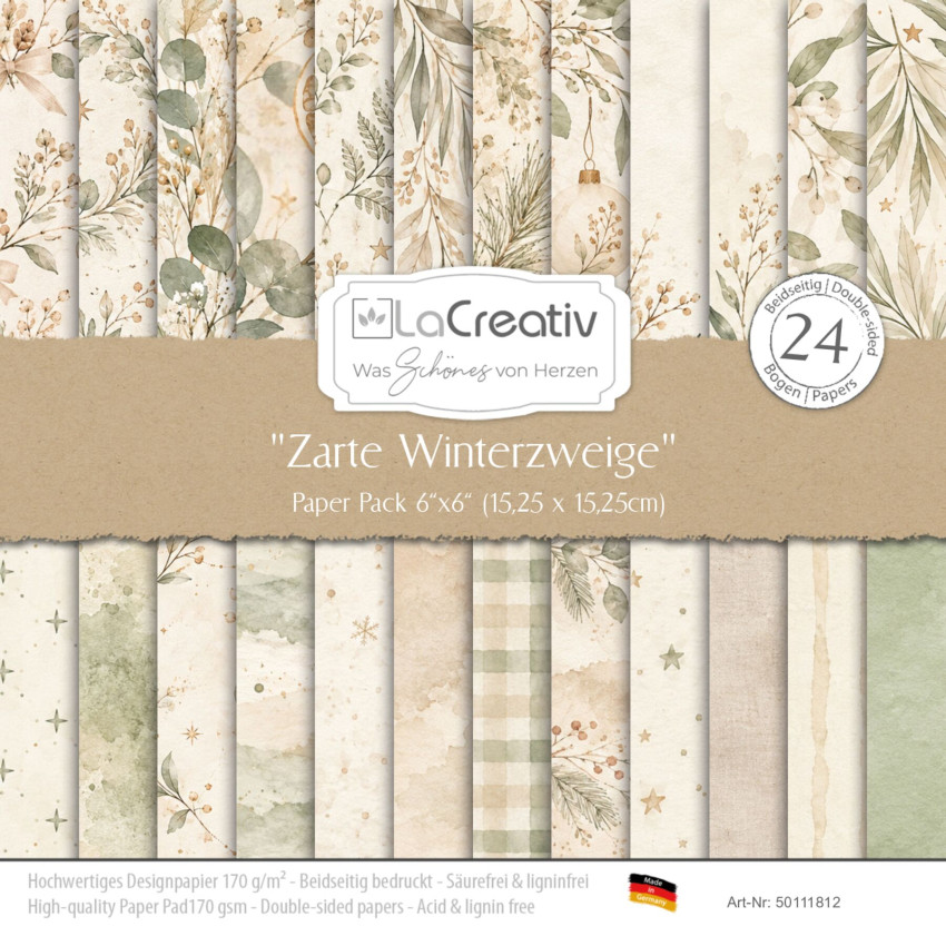 LaCreativ - Designpapier "Zarte Winterzweige" Paper Pack 6x6" - 24 Bogen