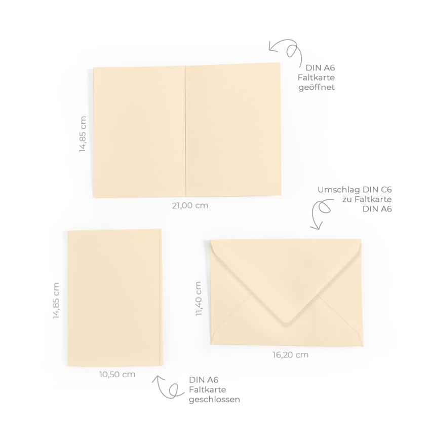 Faltkarte DIN A6 mit Briefumschlag DIN C6 in creme