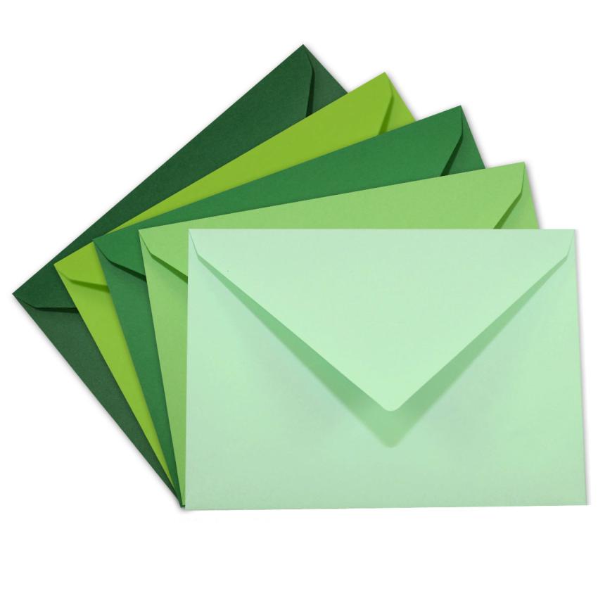 Sortiment "Grüntöne" 25x Briefumschläge in 5 Farben DIN C6 - farbig sortiert